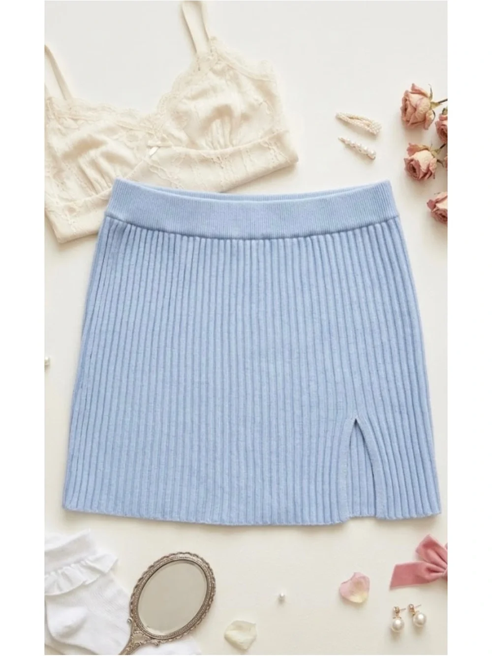 L.A Hearts Pacsun Baby Blue Ribbed Knit Mini Skirt